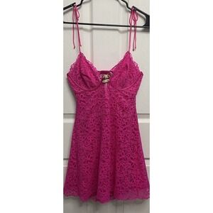 For Love&Lemons Women Hot Pink Lace Mini Dress Lingerie Victoria Secret M-EUC